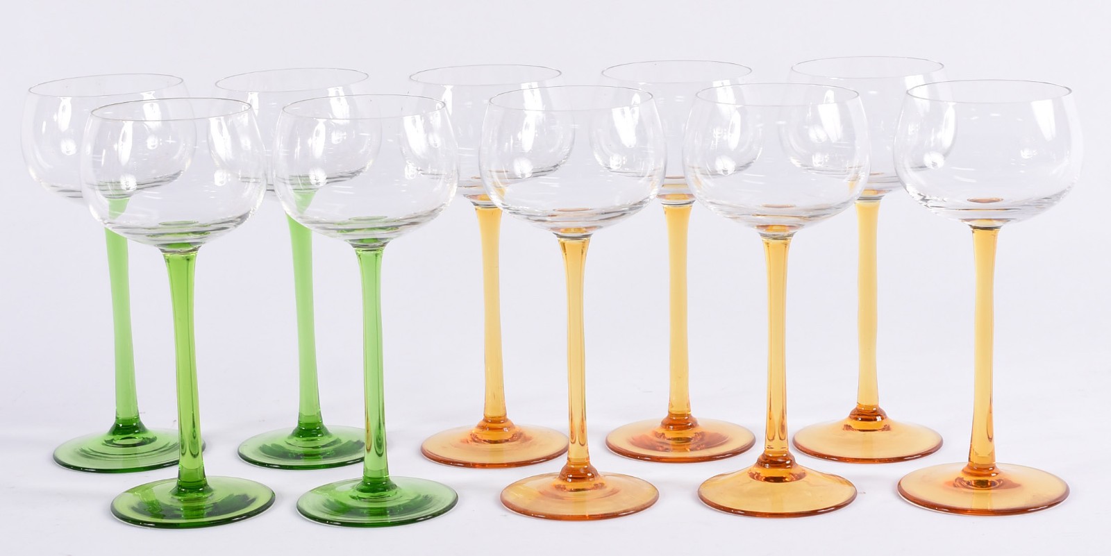 Dez cálices de cristal , com pés coloridos. - foto 1 de 3