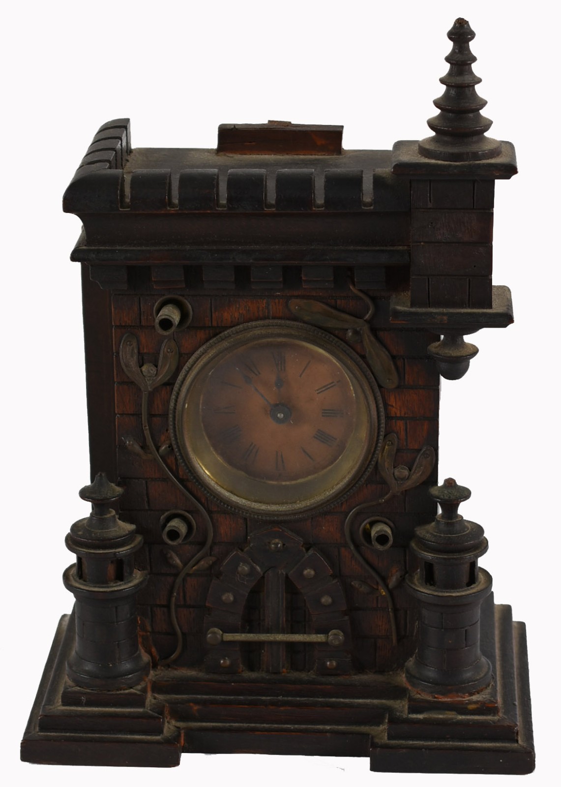 Relógio de mesa na forma de torre de madeira (faltando partes, sem... - foto 1 de 5