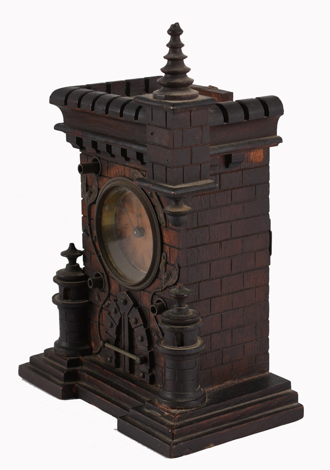 Relógio de mesa na forma de torre de madeira (faltando partes, sem... - foto 2 de 5