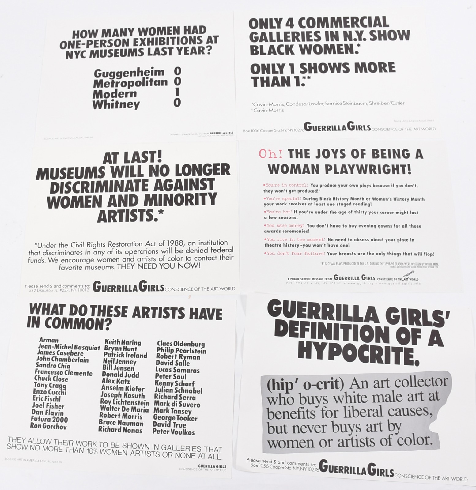 Guerrila Girls (1985), Raríssimo conjunto de 25 pôsteres da década de 80 - foto 4 de 9