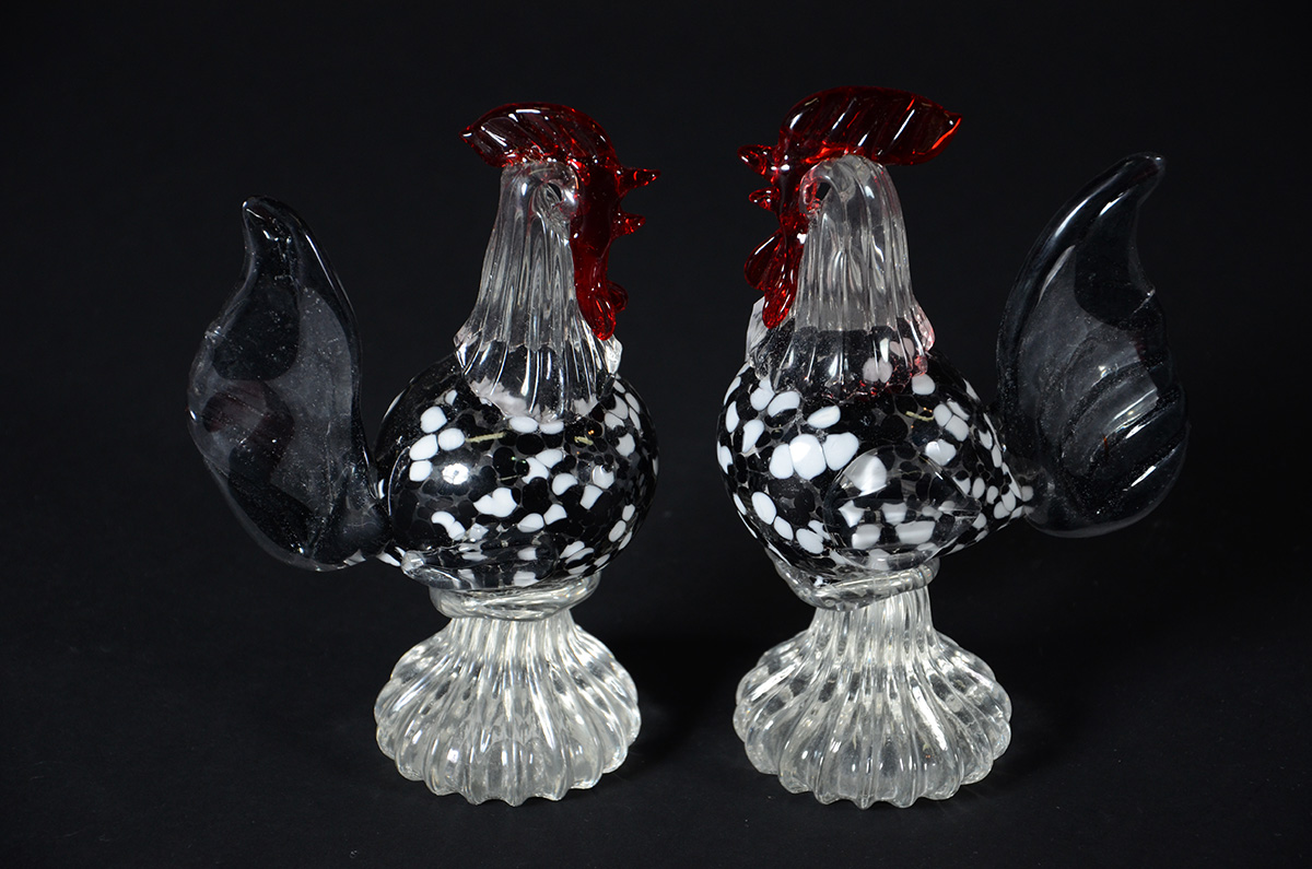 Par de galinhas de murano, alt.20 cm.