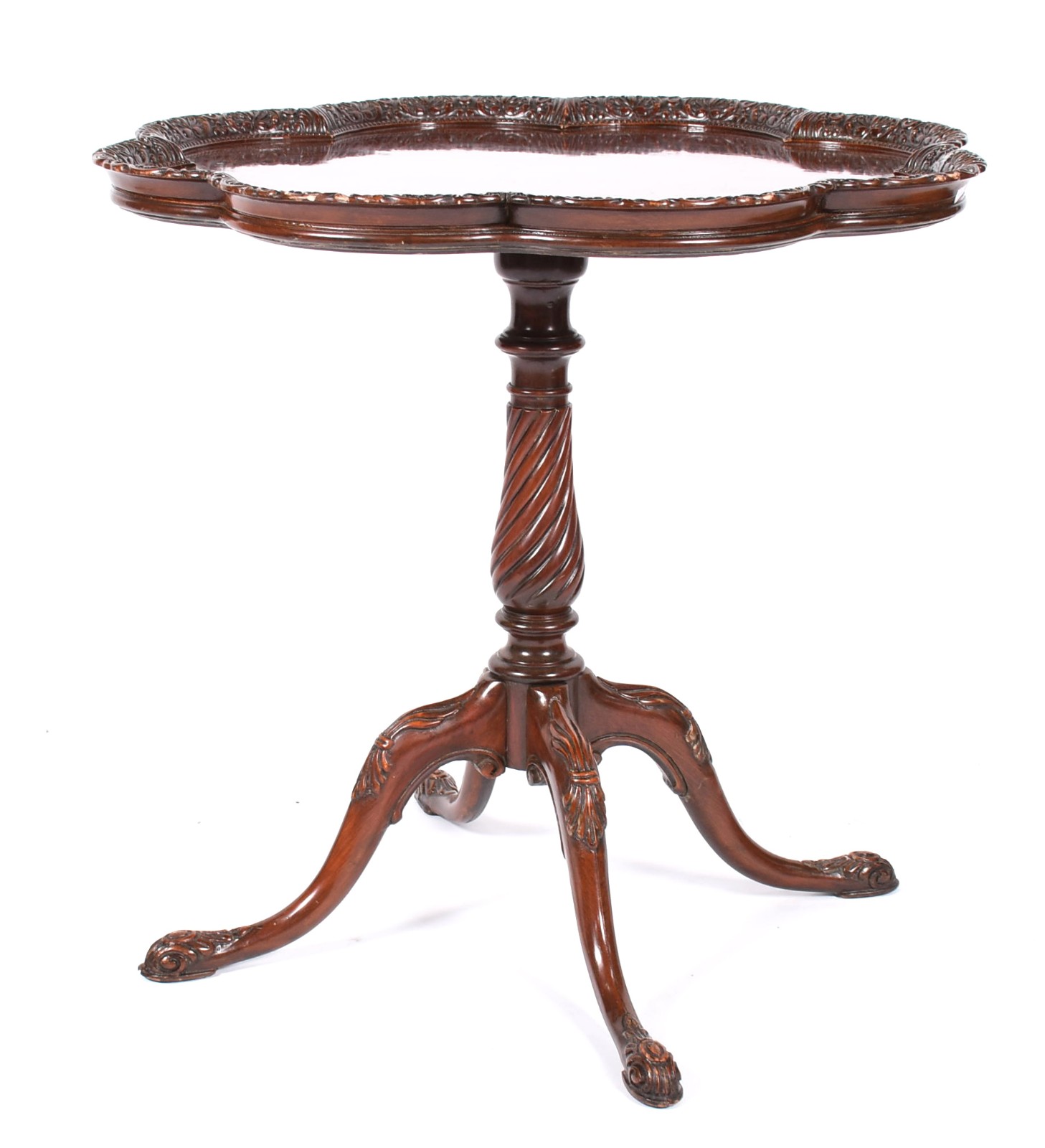 Elegante mesa "gueridon" de madeira nobre, tampo redondo com borda... - foto 2 de 3