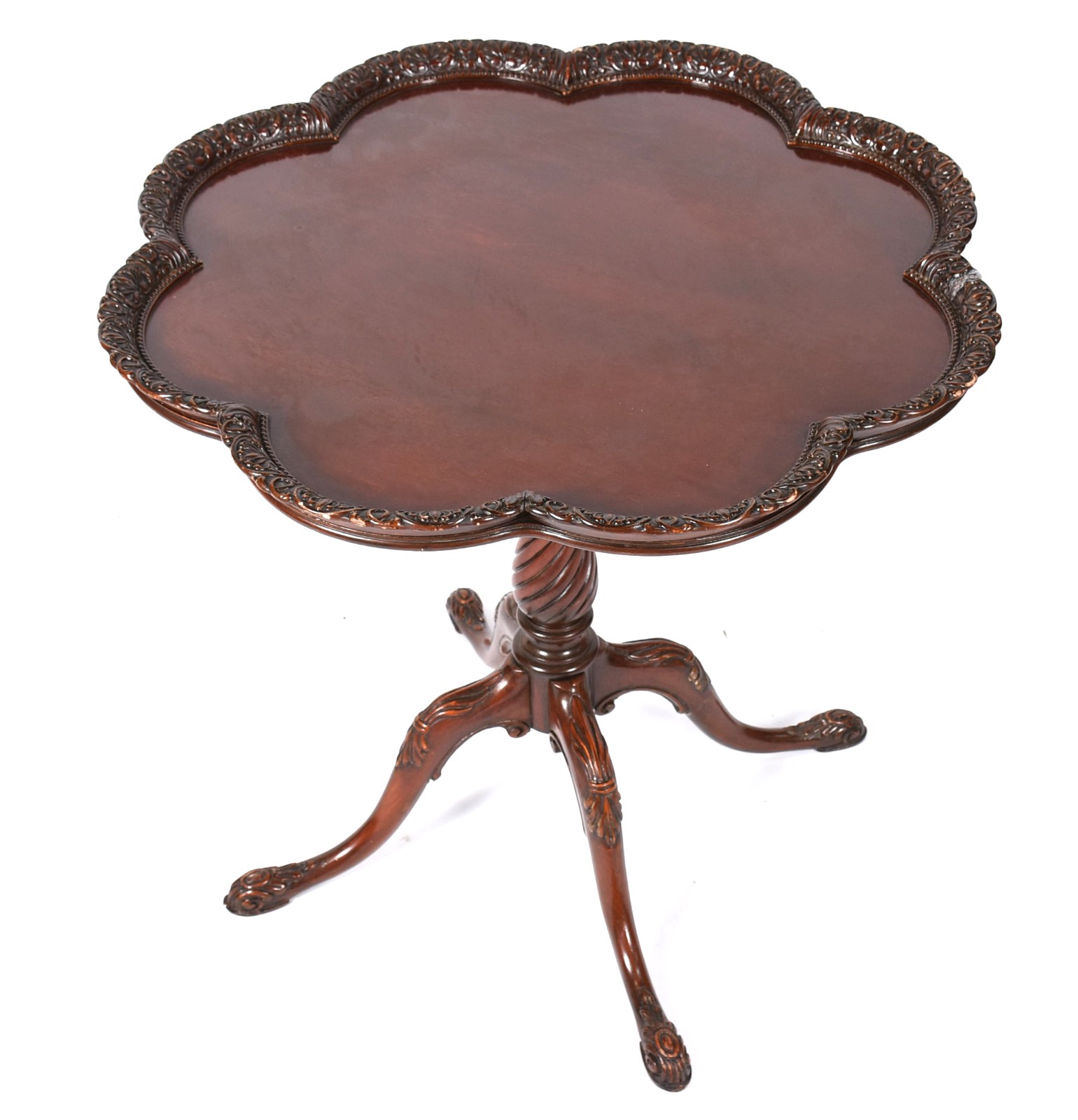 Elegante mesa "gueridon" de madeira nobre, tampo redondo com borda... - foto 1 de 3