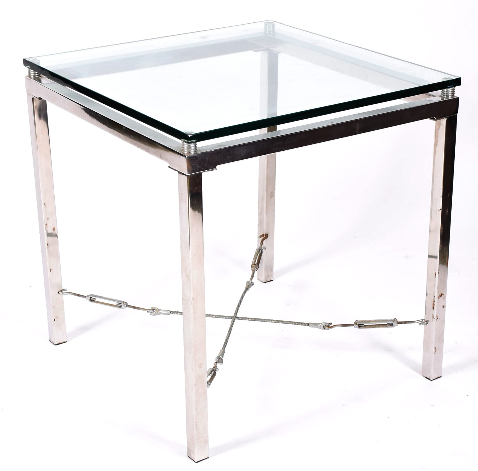 Mesa lateral de metal com tampo de vidro, design moderno. - foto 1 de 4