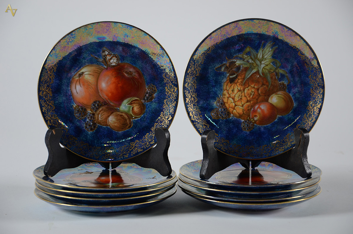 Conjunto de 10 pratos em porcelana Rosenthal com decoração de frutas...