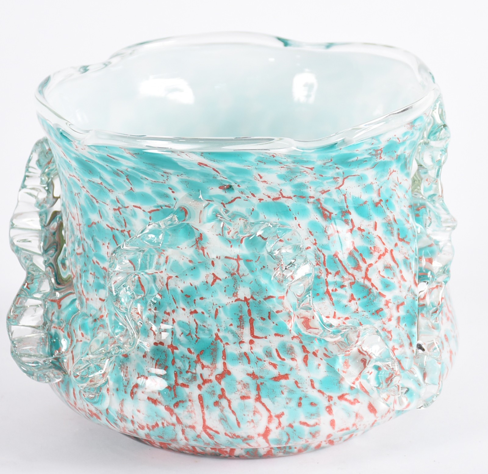 Cachepot de vidro decorativo com mesclas na cor azul, relevos nas... - foto 1 de 4