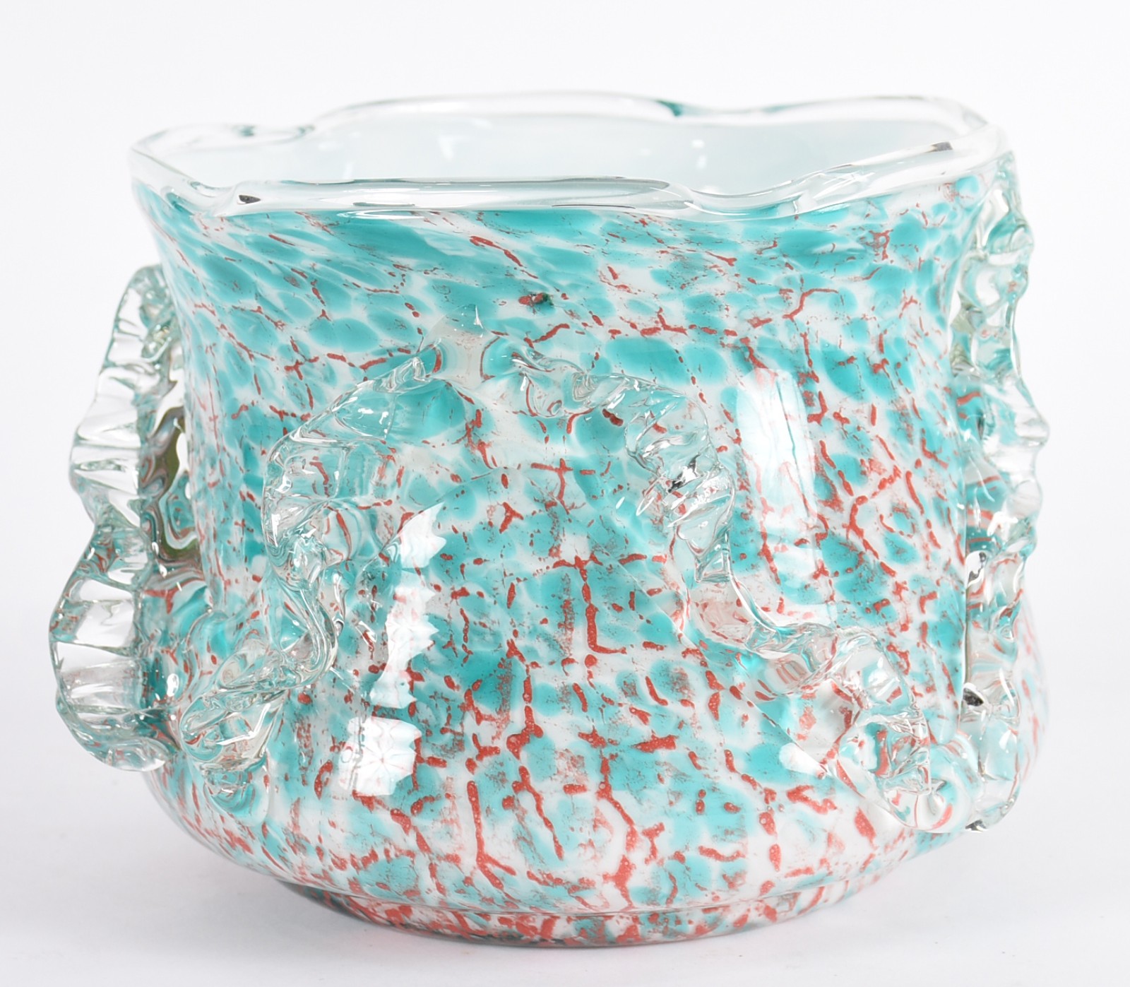 Cachepot de vidro decorativo com mesclas na cor azul, relevos nas... - foto 2 de 4