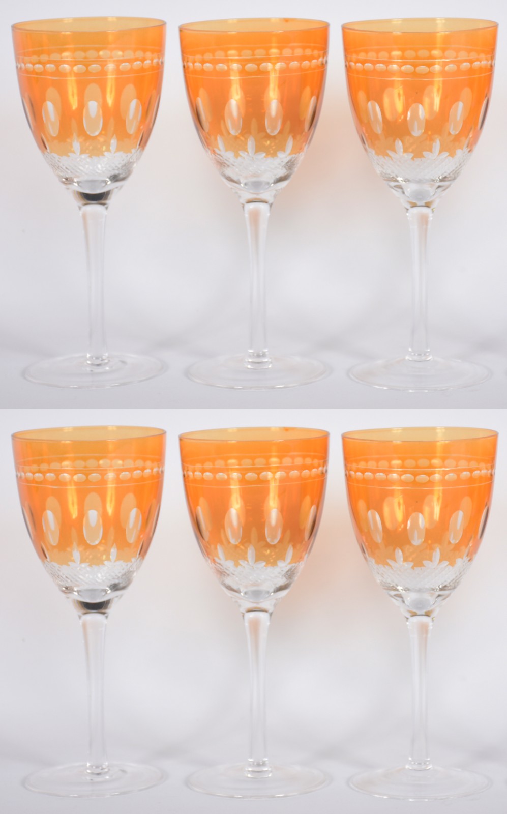 Seis taças para vinho branco de cristal lapidado doublé amarelo... - foto 1 de 3