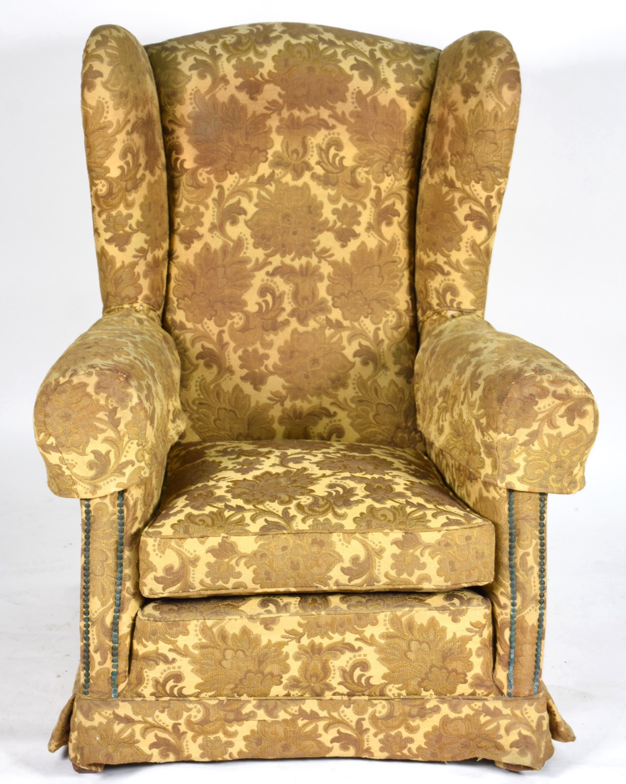 Bergere estofada e forrada com tecido floral na cor mostarda (tecido... - foto 1 de 3