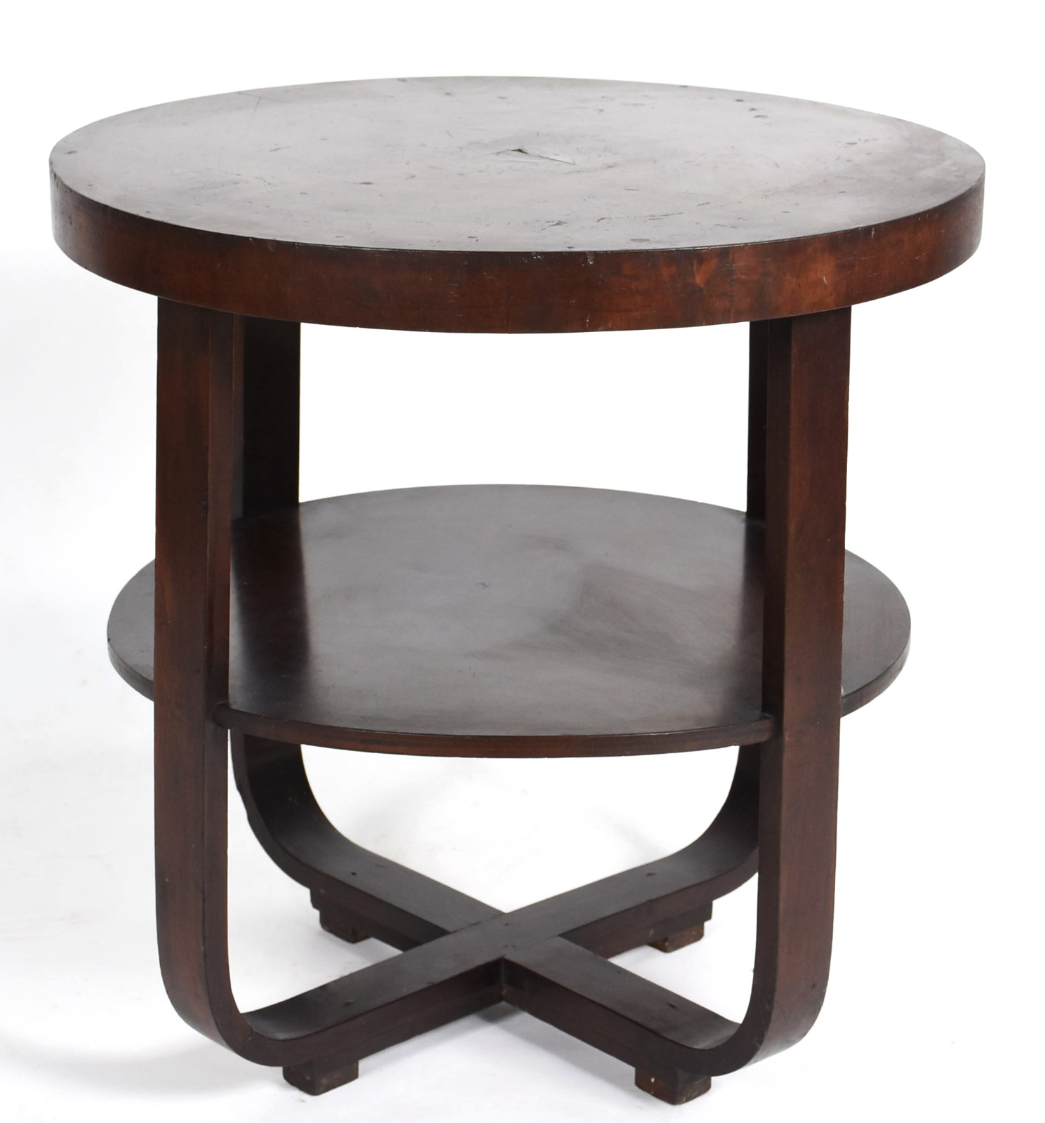 Mesa redonda de madeira nobre, Art Deco, feitio redondo com pernas... - foto 2 de 6