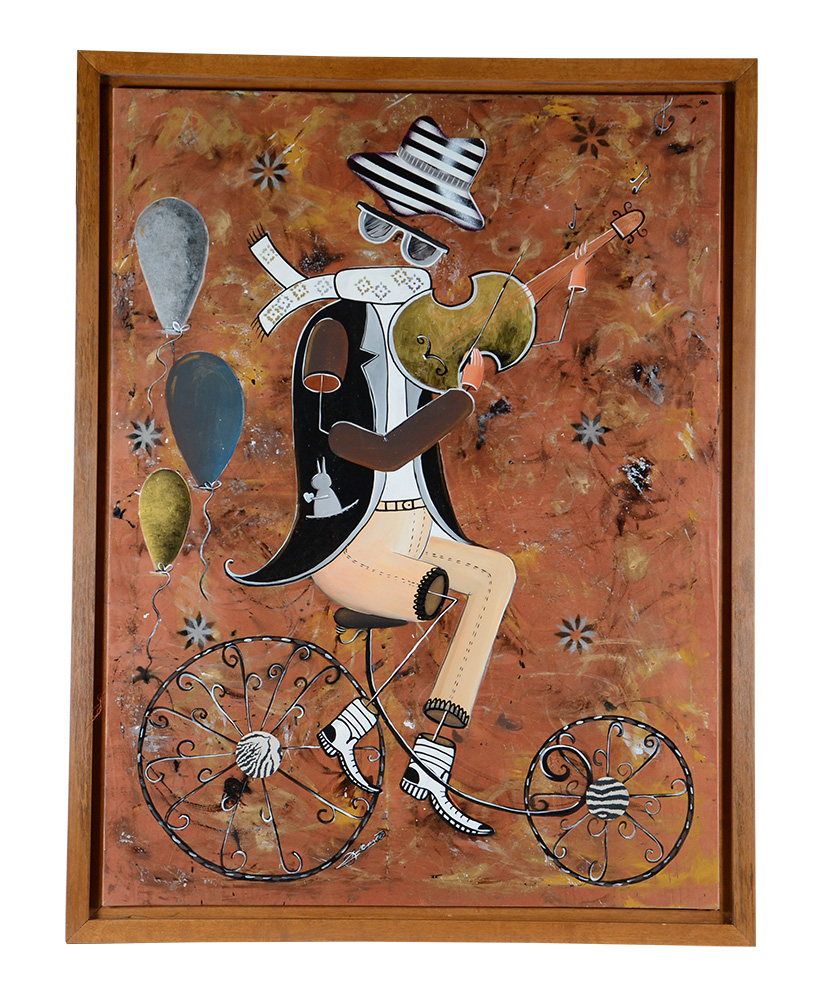 ALEMÃO (Grafiteiro) - Ciclista com violino - técnica mista - 1,35 x...