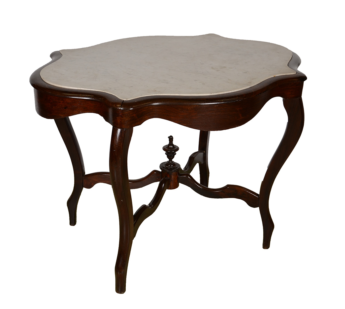 Mesa de apresentação de madeira nobre e tampo de mármore (pequenos...