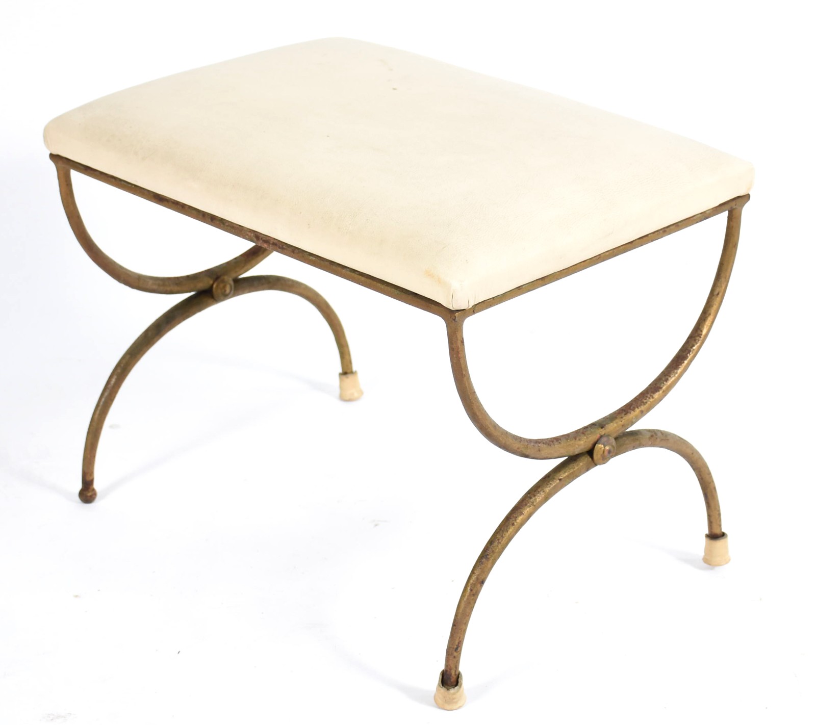 Banqueta de bronze com estofado em couro branco. - foto 1 de 4