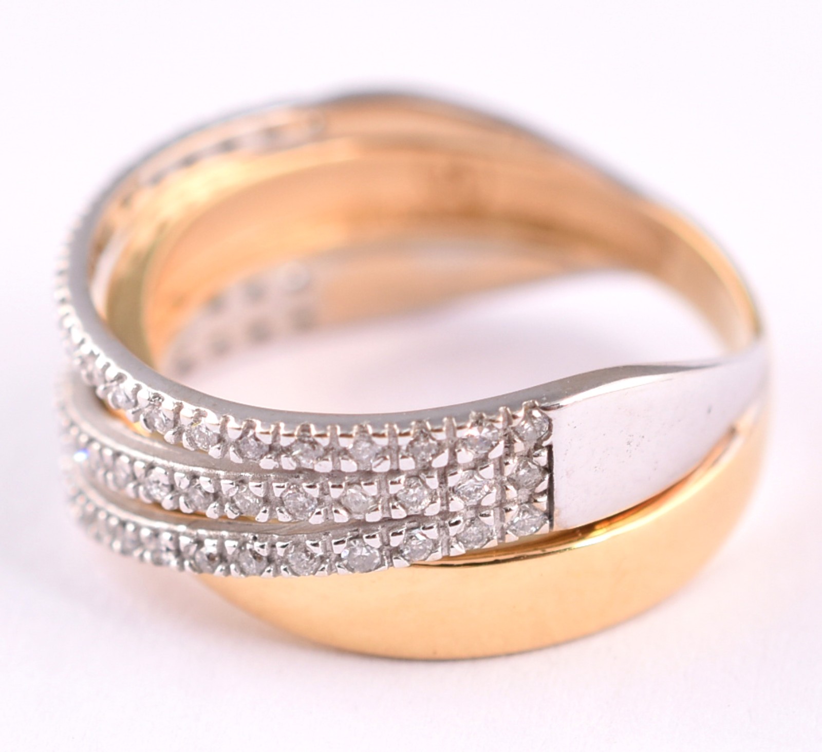 Anel em ouro 18 k, contrastado, com 3 fileiras em ouro branco... - foto 2 de 5