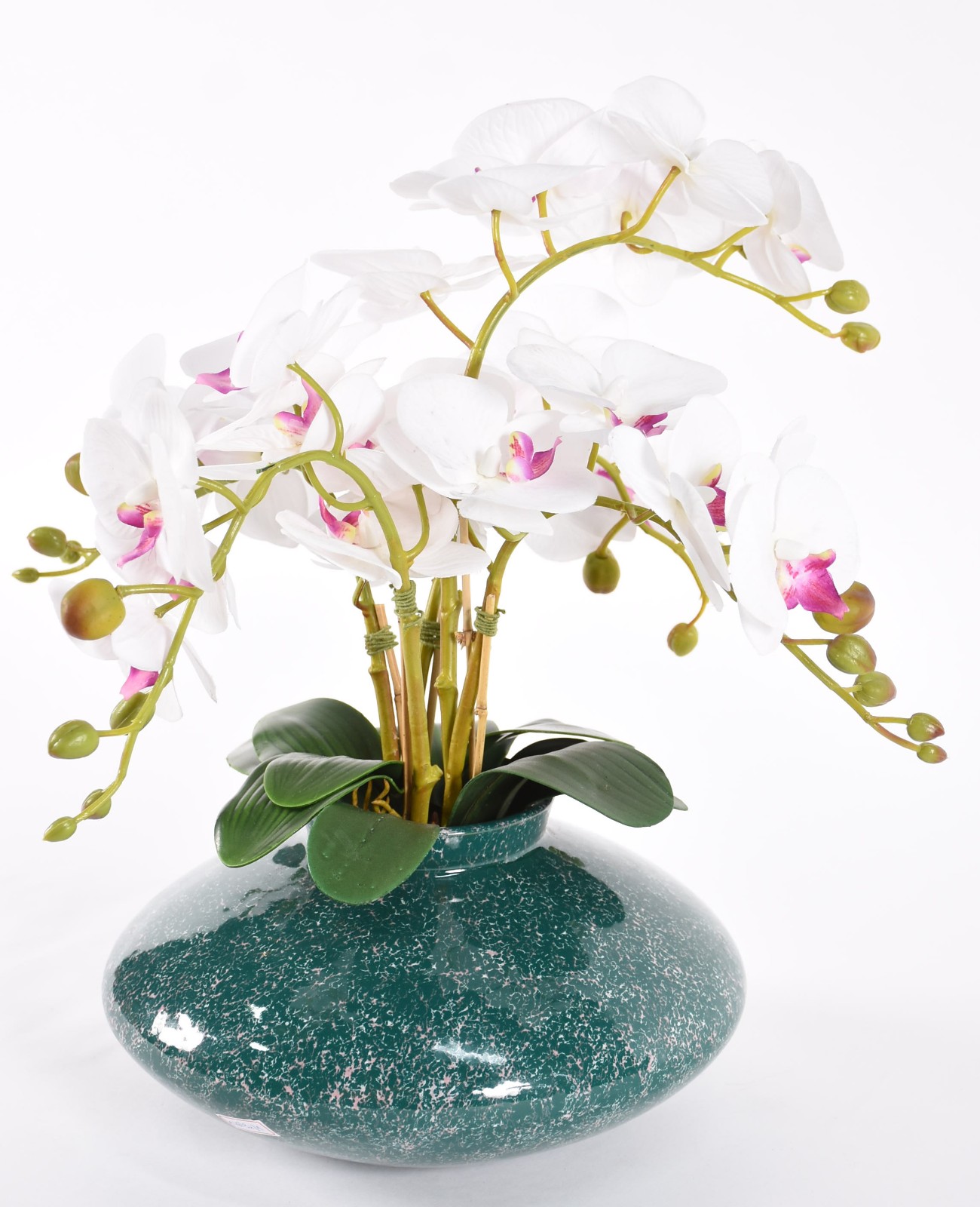 Composição floral de orquídeas permanentes em cachepot em faiança... - foto 1 de 5