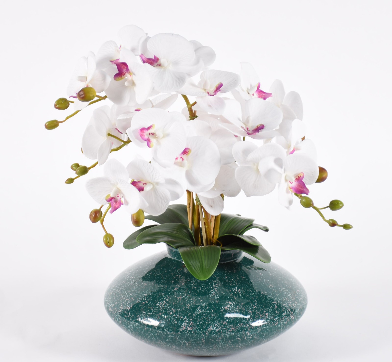 Composição floral de orquídeas permanentes em cachepot em faiança... - foto 3 de 5