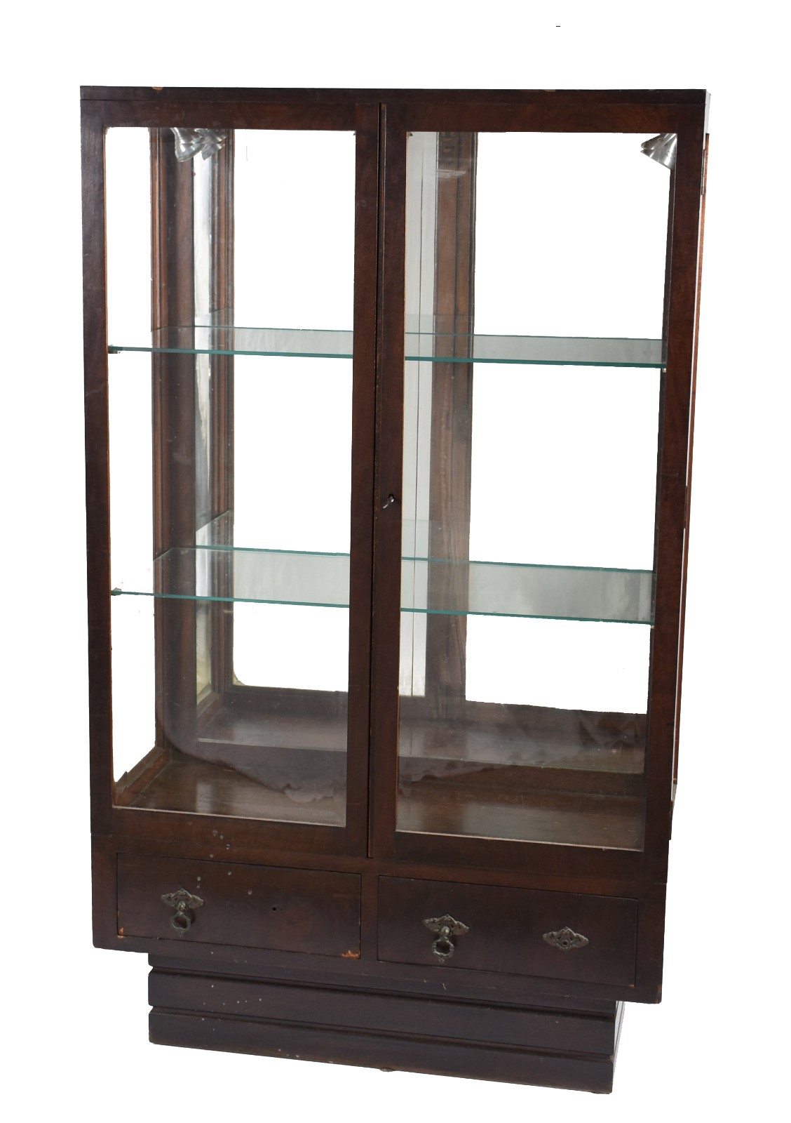 Vitrine de madeira nobre com vidro bisotado, com 2 prateleiras de... - foto 1 de 6