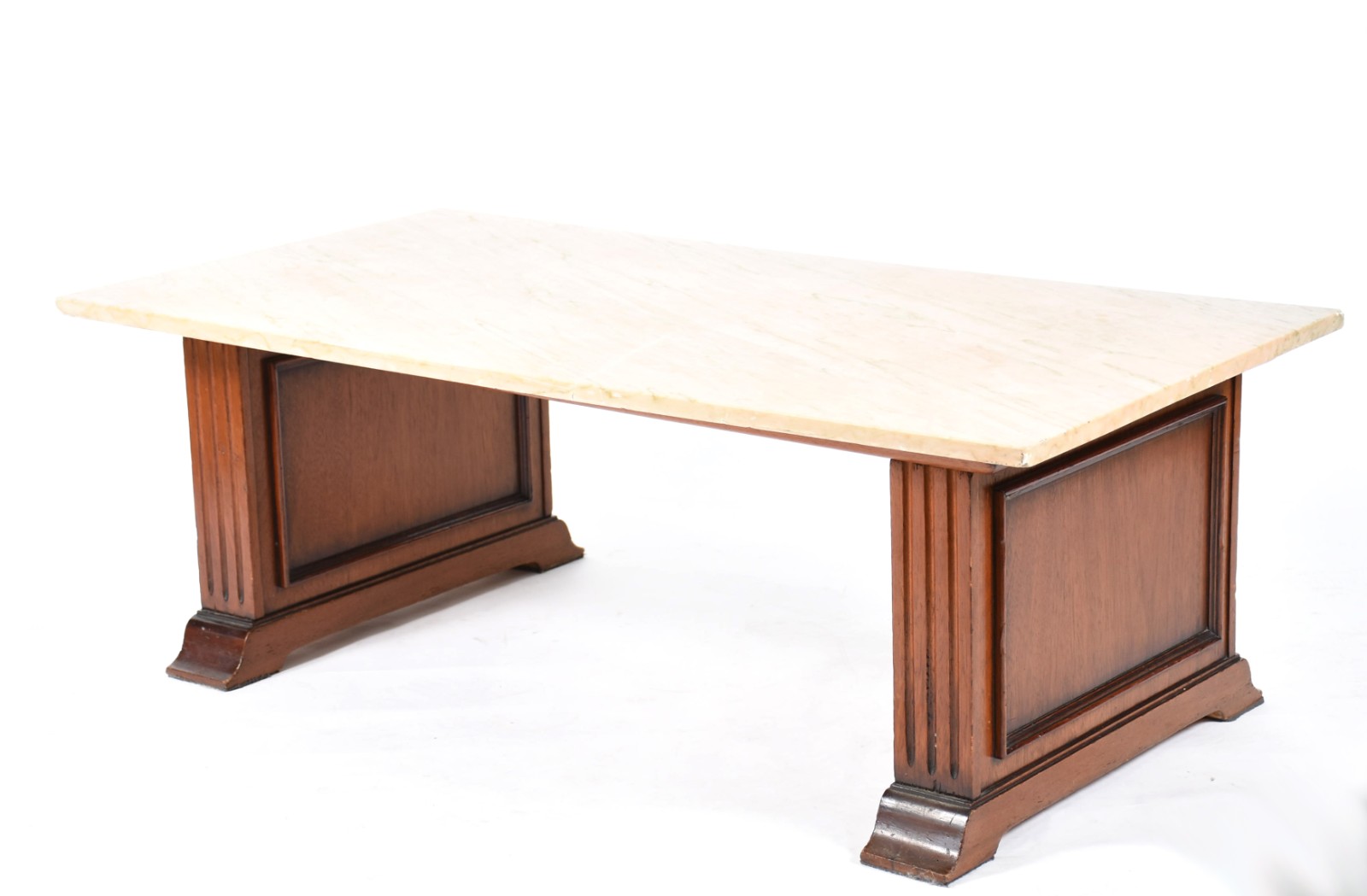 Mesa de centro com base de madeira nobre, tampo de mármore. - foto 1 de 2