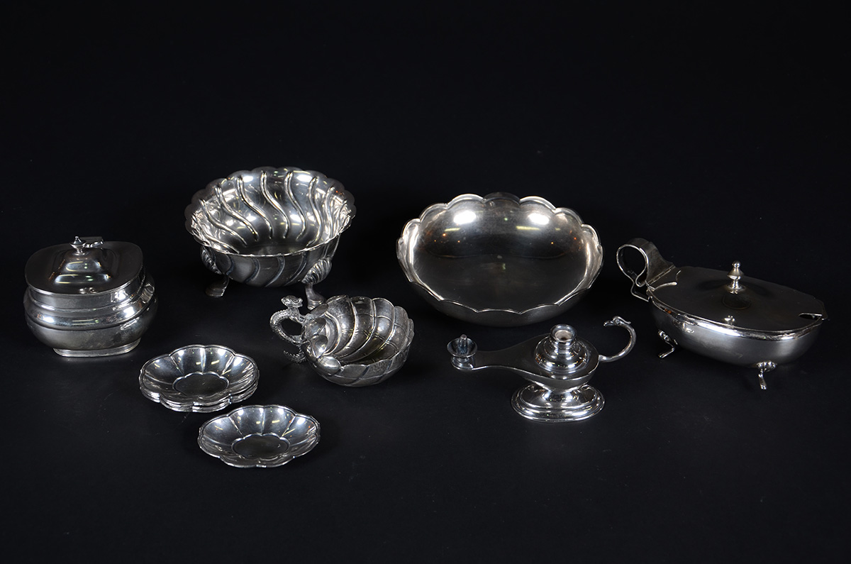 Lote com 12 peças pequenas em prata, sendo 6 mini bowls peruanos...