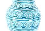 Potiche de cerâmica vitrificada, com detalhes e... - Potiche de cerâmica vitrificada, com detalhes em relevo , na cor azul turquesa.