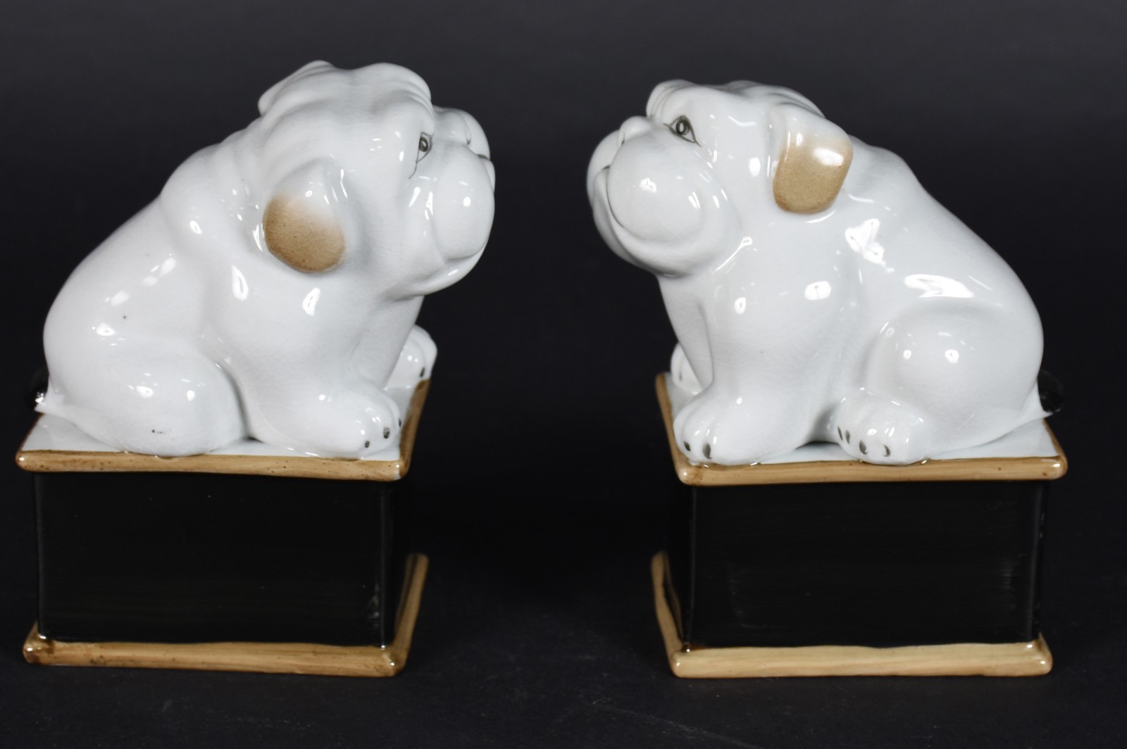 Par de cachorros de porcelana sobre bases retangulares. - foto 2 de 4
