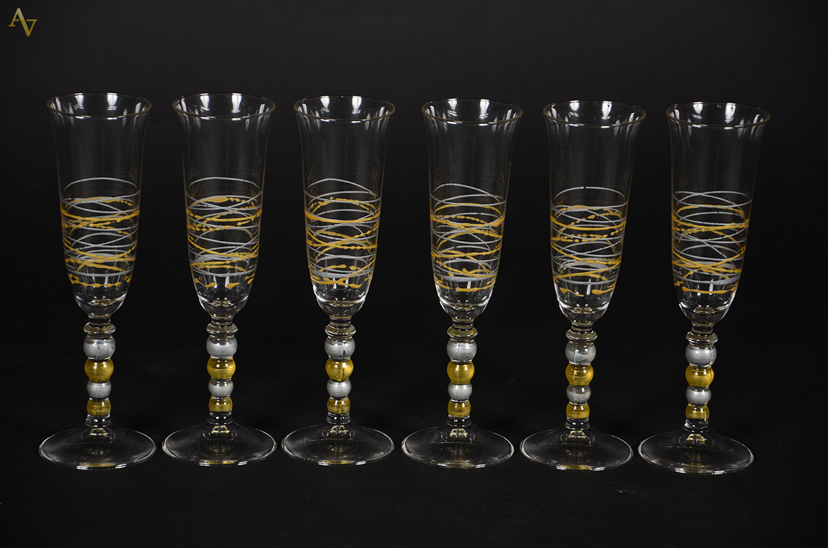 Seis taças para champagne em vidro italiano