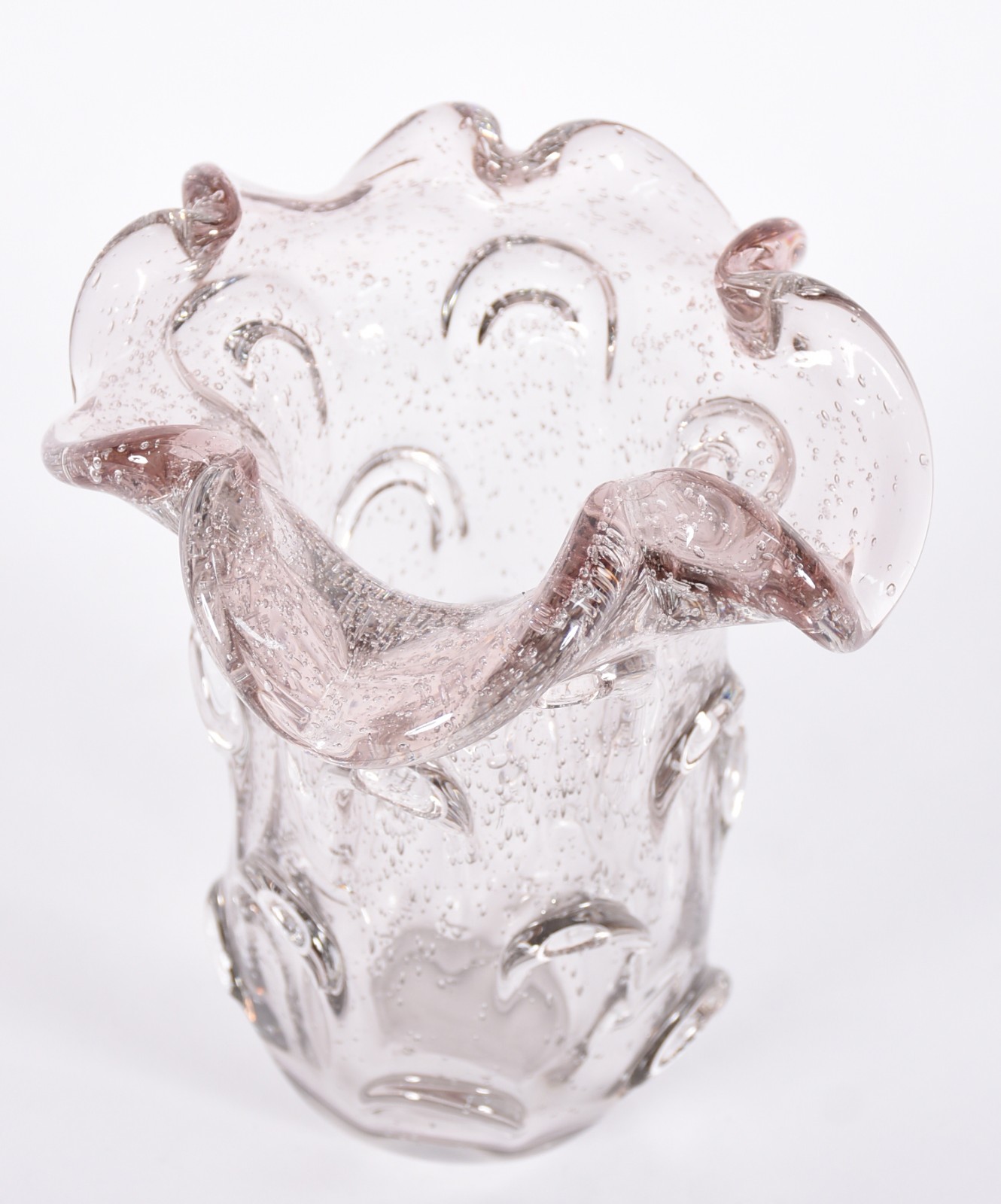 Vaso de vidro decorativo, borda feitio babado. - foto 1 de 3