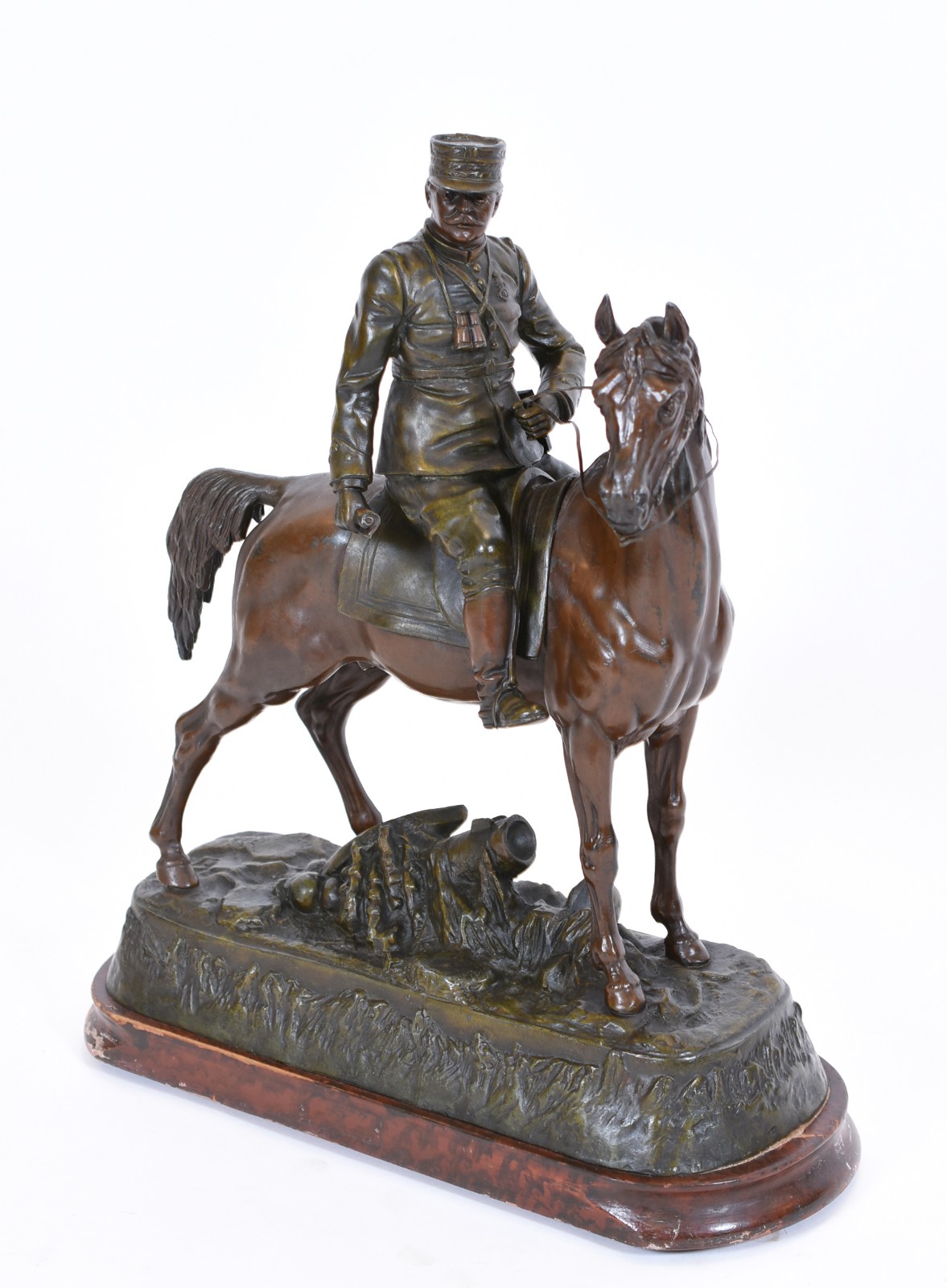 Escultura de petit bronze representando Militar a cavalo, base de... - foto 1 de 6