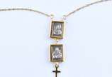 Cordão de ouro 18 k com 3 pingentes,sendo um co... - Cordão de ouro 18 k com 3 pingentes,sendo um com imagem de Nossa Senhora, Coração de Jesus e crucifixo (Por motivos de seguranças as peças não e...