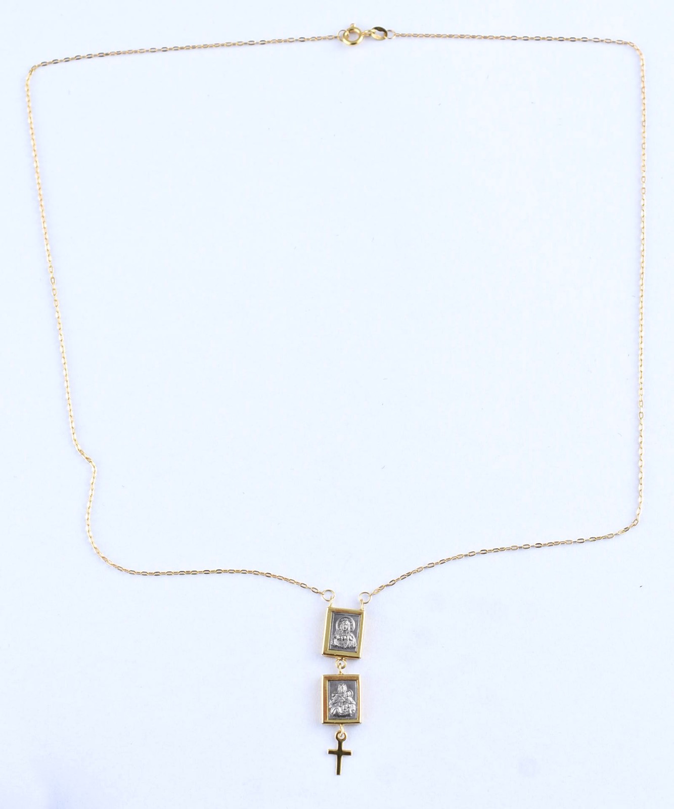 Cordão de ouro 18 k com 3 pingentes,sendo um com imagem de Nossa... - foto 2 de 5