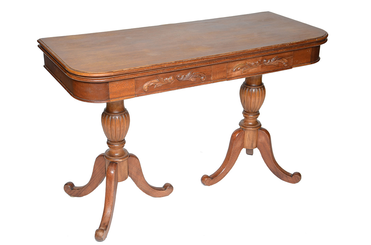 Mesa/console de madeira nobre com tampo dobrável, base em dois... - foto 2 de 2