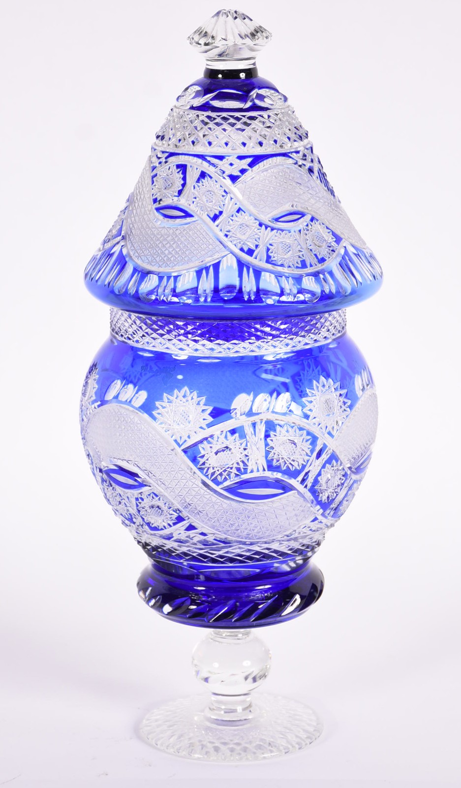Compoteira de cristal doublé azul lapidado. - foto 1 de 4