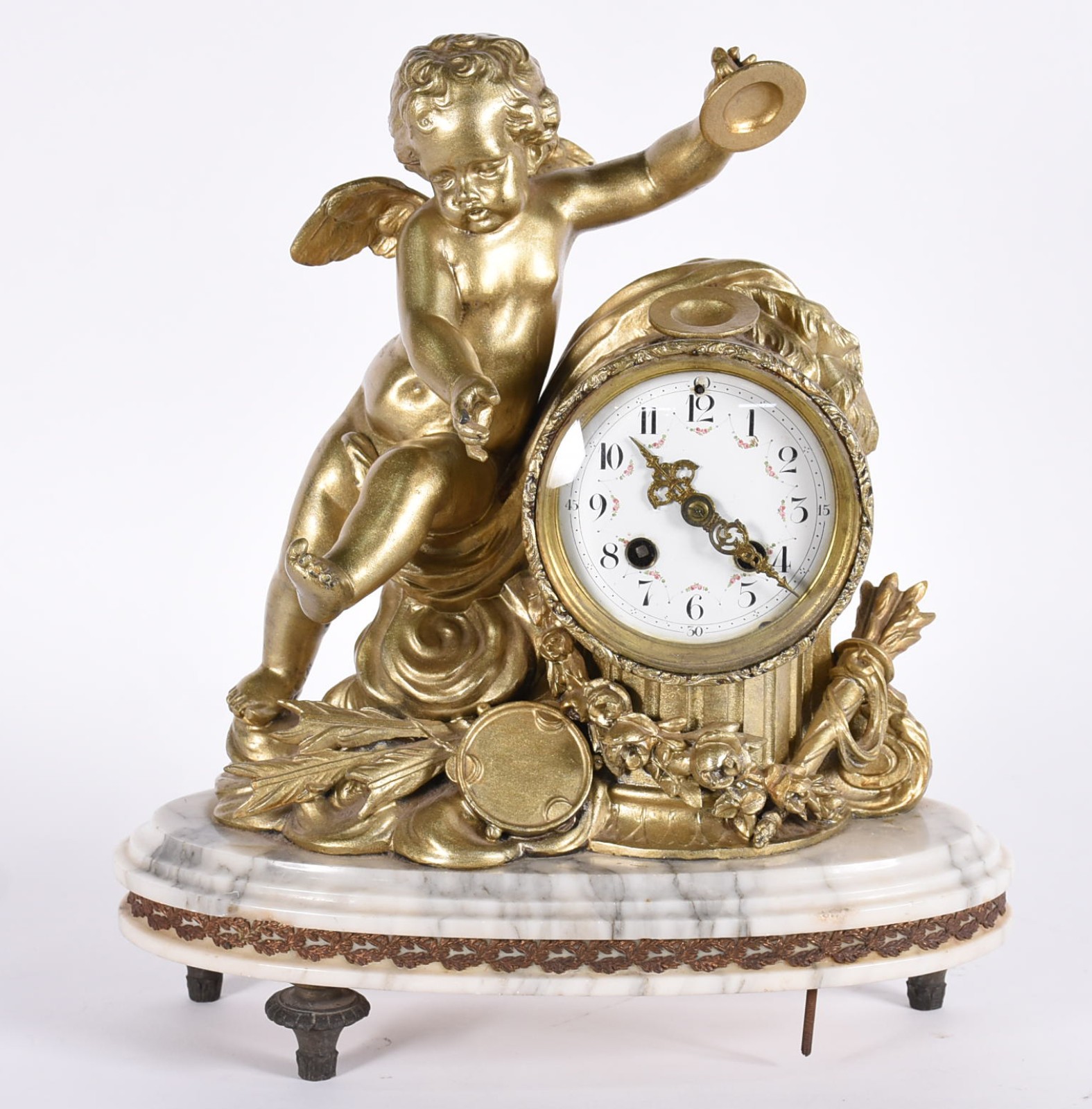 Relógio de mesa de bronze dourado frances com figura de anjo, base de... - foto 1 de 8