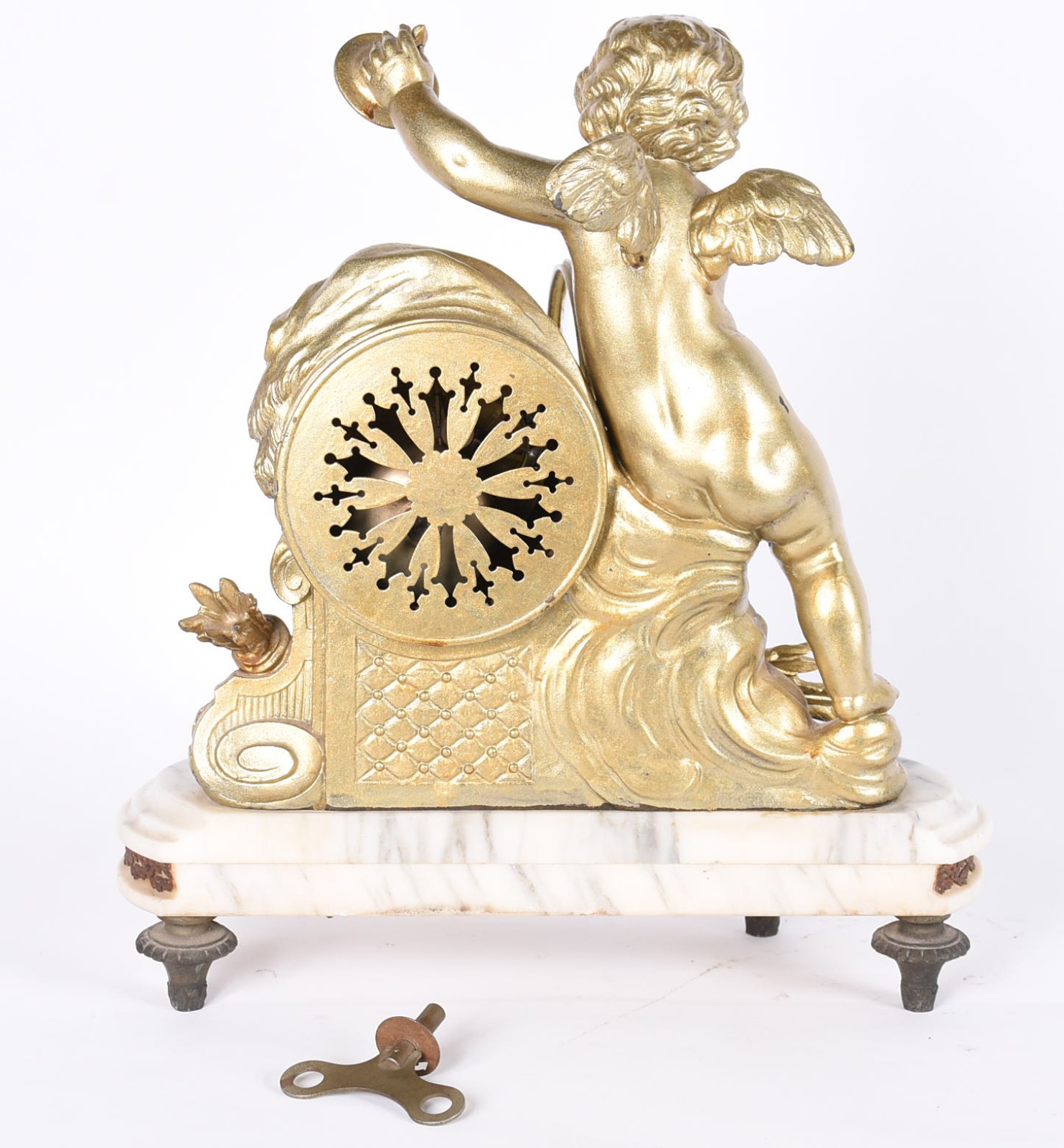 Relógio de mesa de bronze dourado frances com figura de anjo, base de... - foto 5 de 8