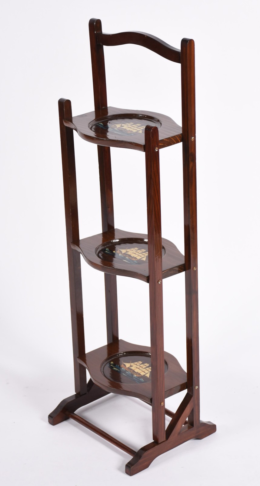 Mesa de apoio de madeira nobre articulada com 3 platôs decorados com... - foto 1 de 5