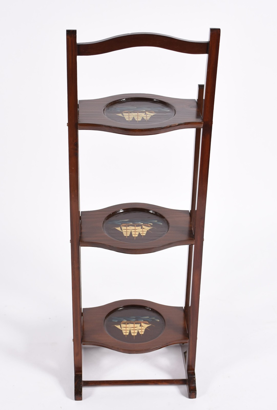 Mesa de apoio de madeira nobre articulada com 3 platôs decorados com... - foto 3 de 5