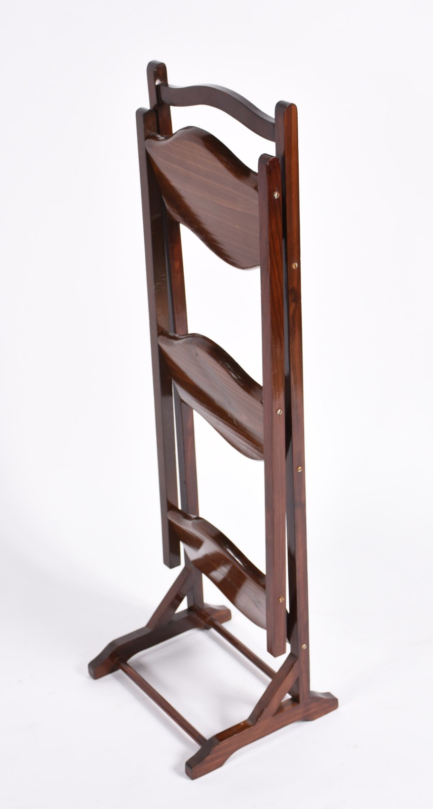Mesa de apoio de madeira nobre articulada com 3 platôs decorados com... - foto 4 de 5