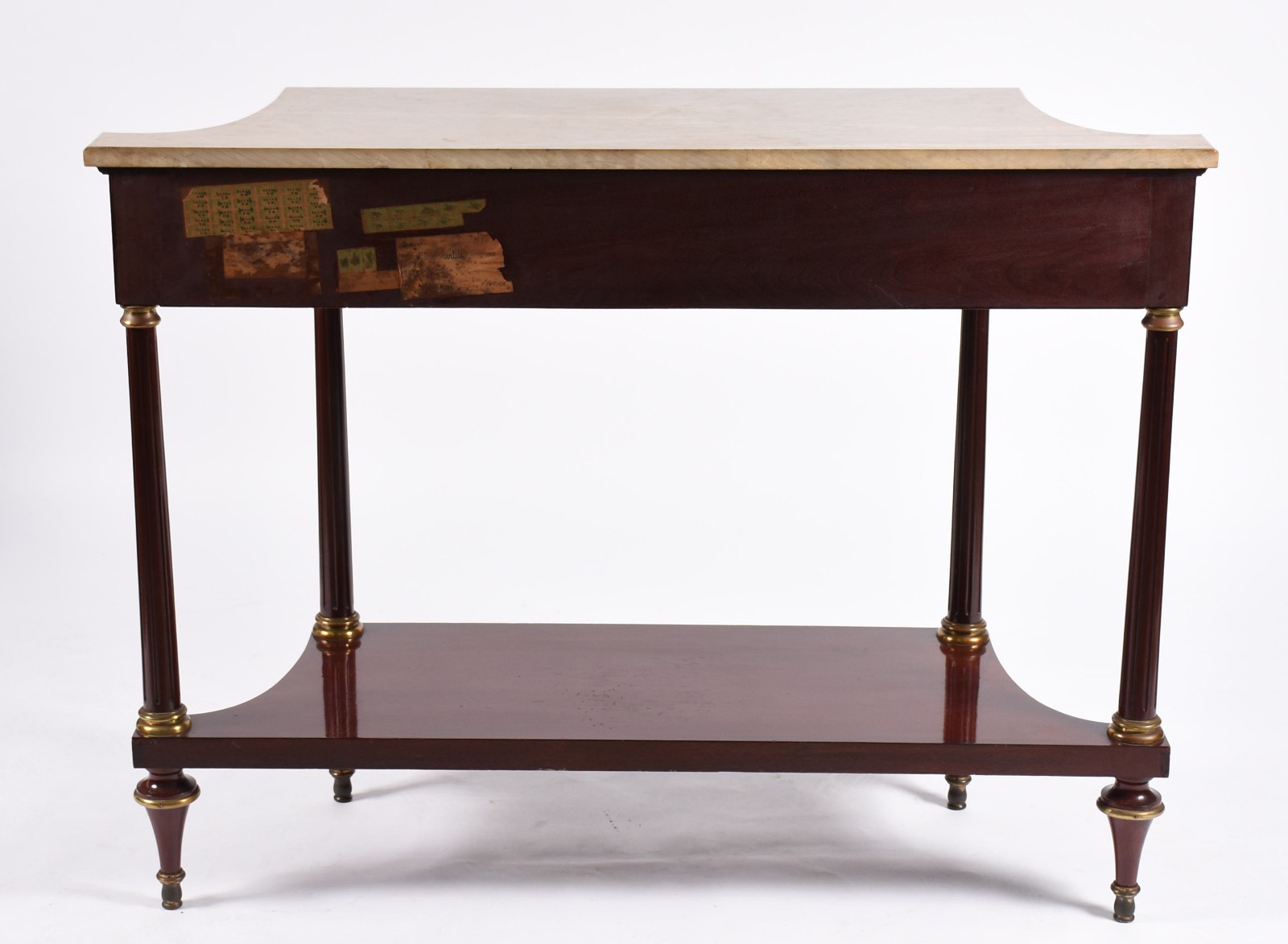 Console estilo inglês de madeira nobre filetada, uma gaveta, platô... - foto 5 de 6