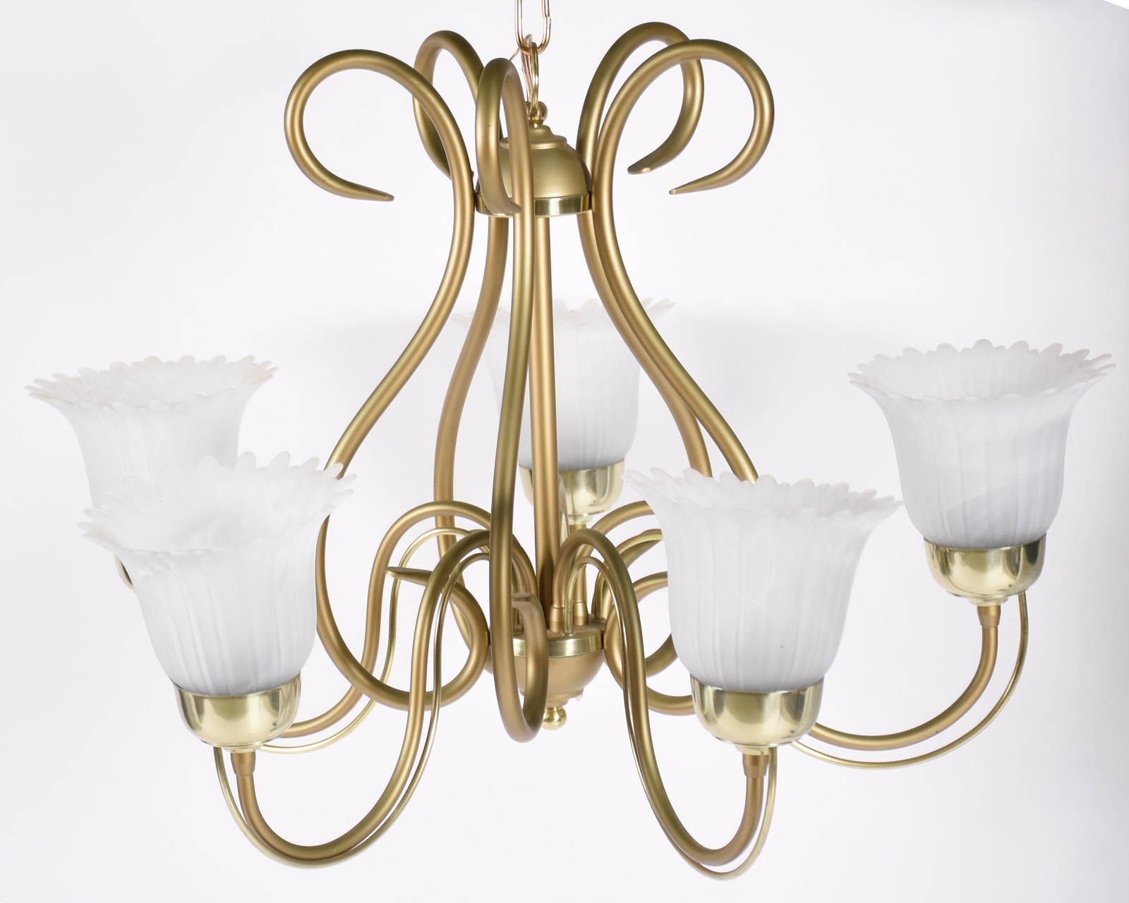 Lustre de metal dourado para cinco luzes, mangas de vidro branco... - foto 2 de 3