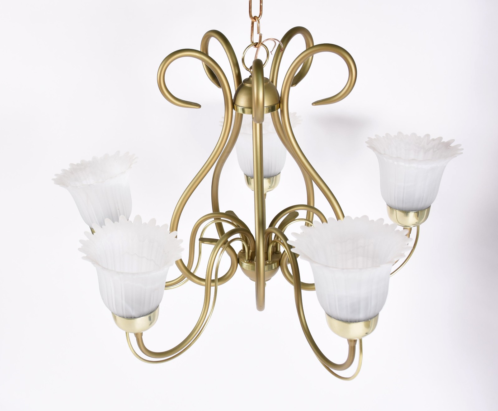 Lustre de metal dourado para cinco luzes, mangas de vidro branco... - foto 3 de 3