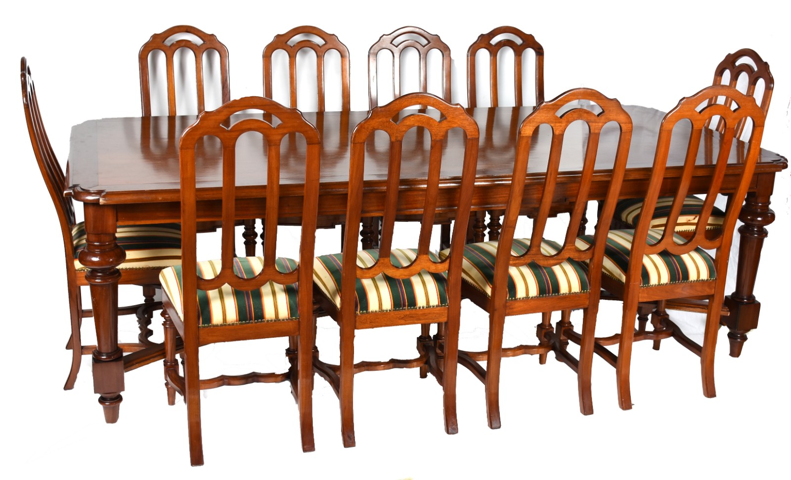 Mesa de jantar de madeira nobre, quatro pernas torneadas ligadas por... - foto 1 de 9