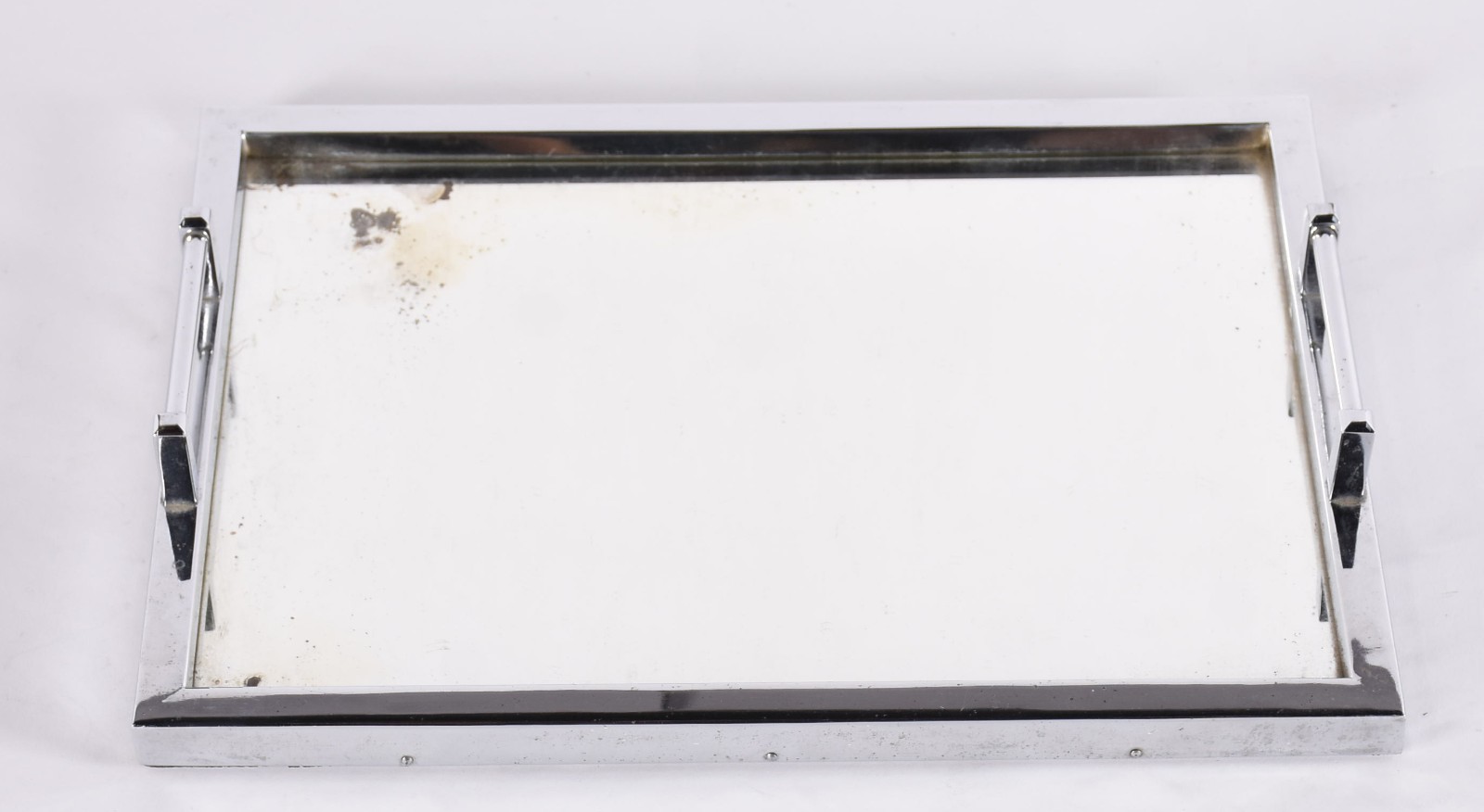 Bandeja Art Deco, francesa de metal cromado com espelho (com... - foto 1 de 5