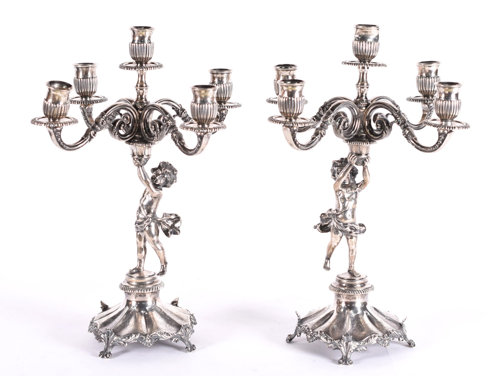 Par de excepcionais candelabros de prata contrastada para 5 luzes... - foto 1 de 11