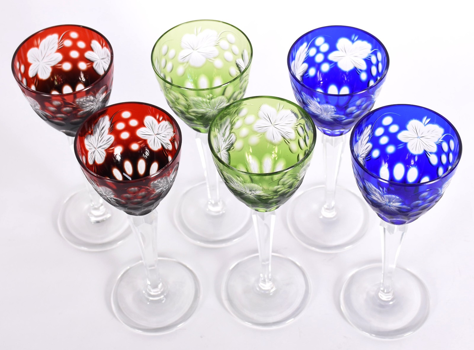 Seis cálices de pé alto para vinho de cristal lapidado doublé em... - foto 2 de 3