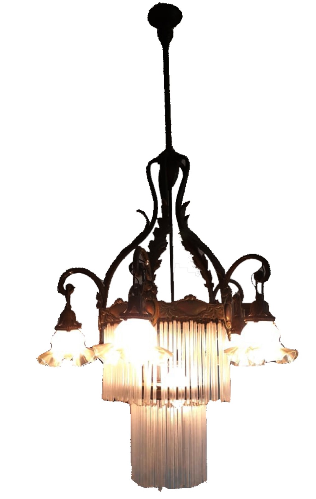 Lustre de bronze francês, cerca de 1900, cinco braços recurvos com... - foto 2 de 2