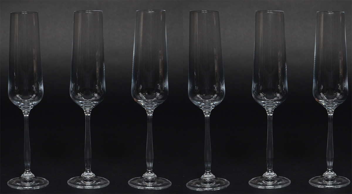 Seis flutes para champagne de cristal da Bohemia, 235ml
