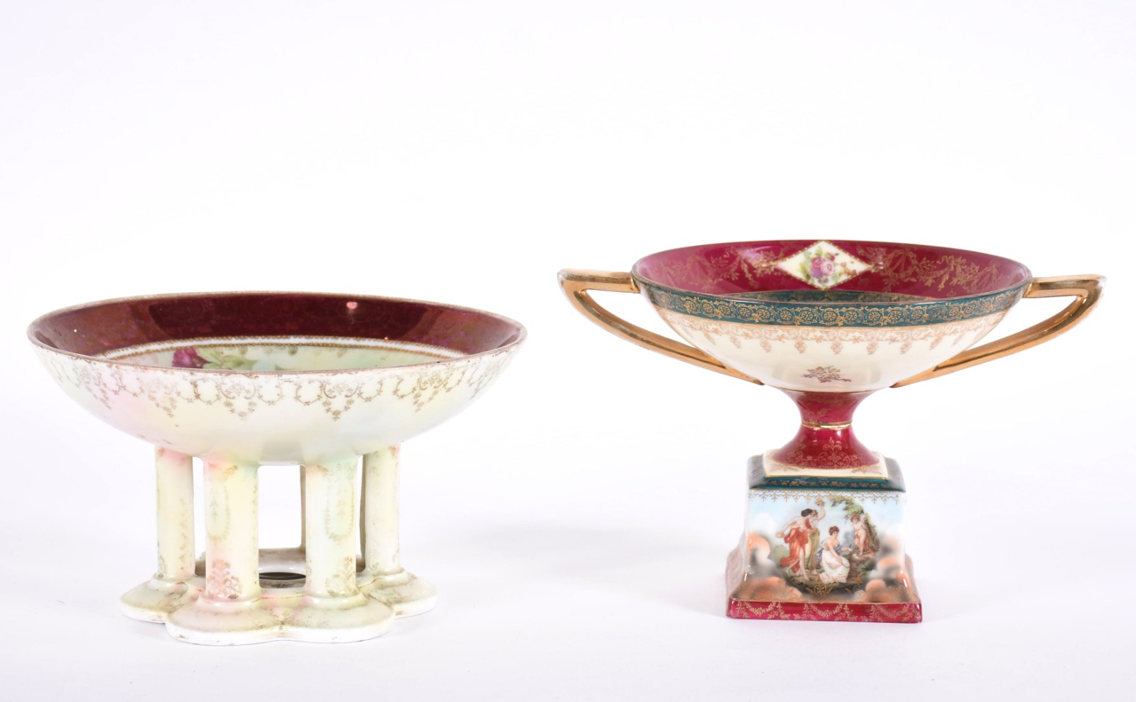 Duas fruteiras de porcelana austríaca decoradas em policromia. - foto 2 de 6