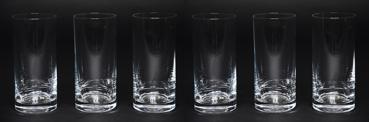 Seis copos longos de cristal da Bohemia para whisky.