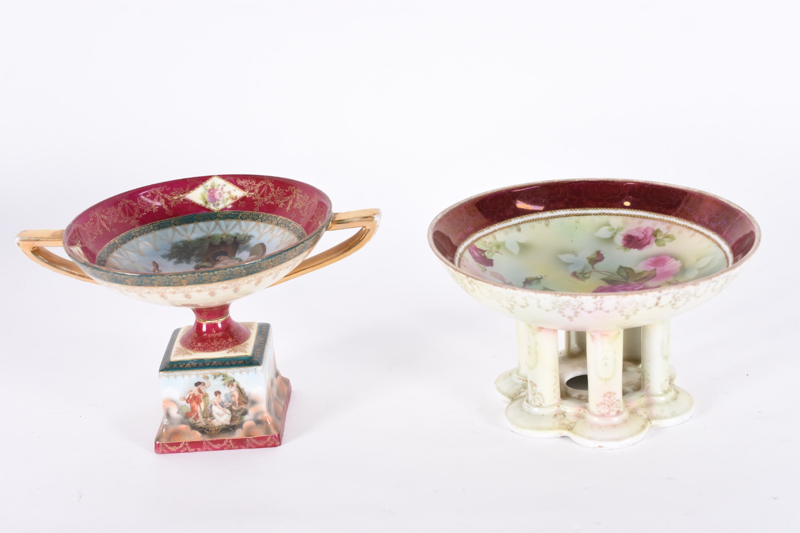Duas fruteiras de porcelana austríaca decoradas em policromia. - foto 1 de 6