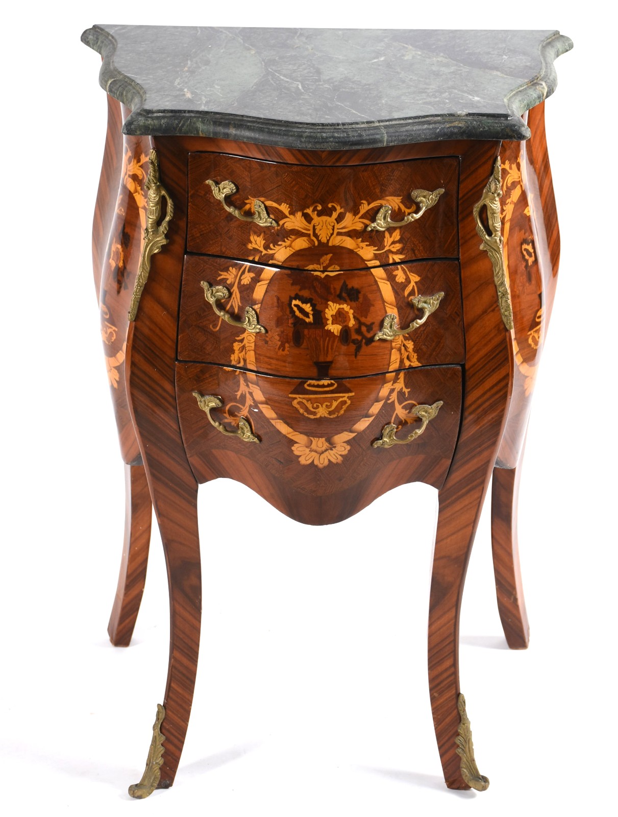 Comoda bombe em madeira nobre estilo frances, tres gavetas, tampo em... - foto 2 de 5